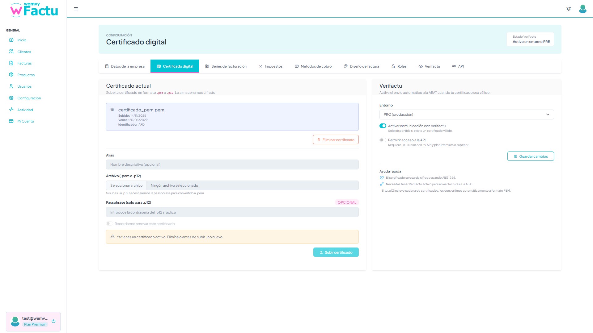 Configuración de certificados